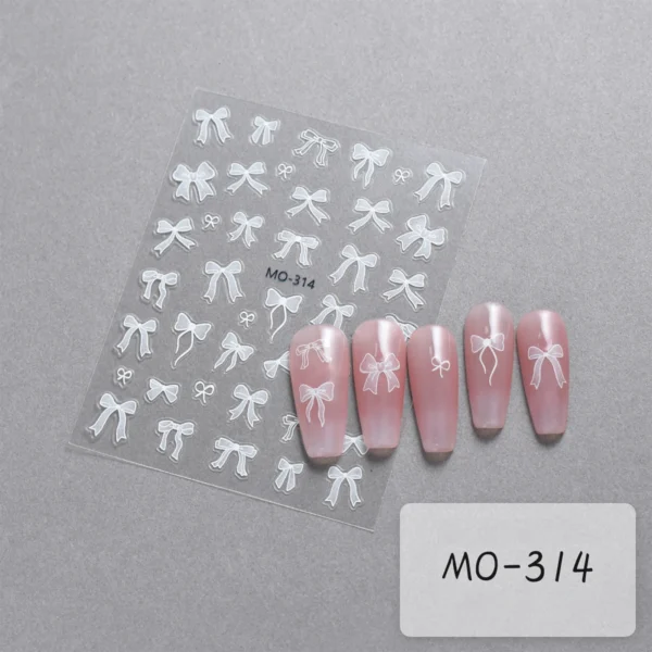 Bowknot Nail Stickers 3D Relief White Ribbon Cute Sweet Pink Self-Adhesive Nail Art Decoration Decals For Nail Tips Manicures - Image 5