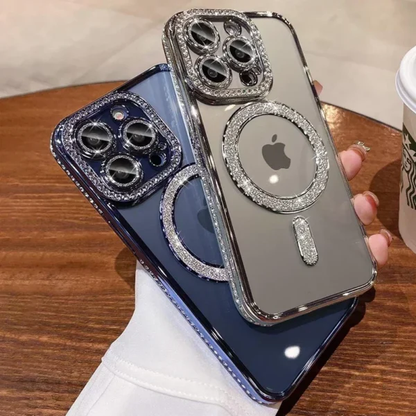 Clear Bling Crystal Phone Case For iPhone 16 15 14 11 12 13 Pro Max Plus For Magsafe Magnetic Wireless Charging Lens Film Cover - Image 4
