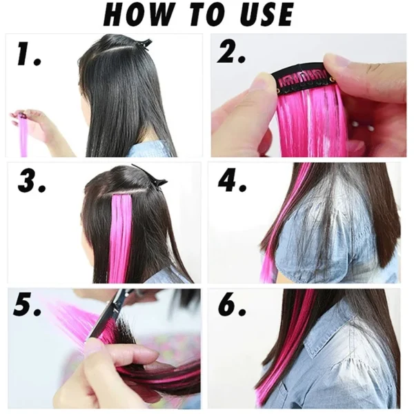 10pcs 22Inch Synthetic Long Straight Hair Extensions Clip in Colored Party Highlights Hairpieces for Women Kids Girls - Image 4