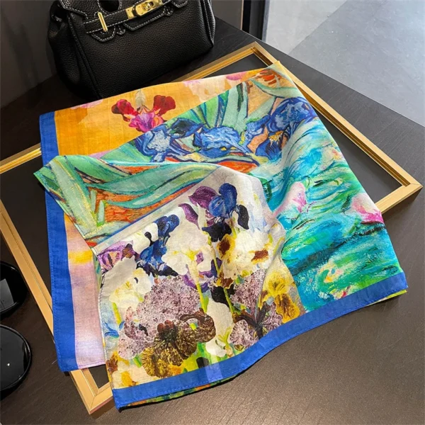 Designer Floral Square 65cm Neckerchief Women Real Silk Scarf Luxury Cotton Shawl 2025 Print Female Hijab Bandana Headband - Image 6