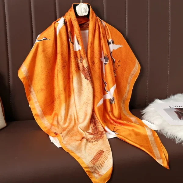 110cm Large Shawl Silk Square Scarf for Women Luxury Print Hijab Bandana Muslim Headband Wrap Beach Stoles Foulard Echarpe 2023 - Image 6