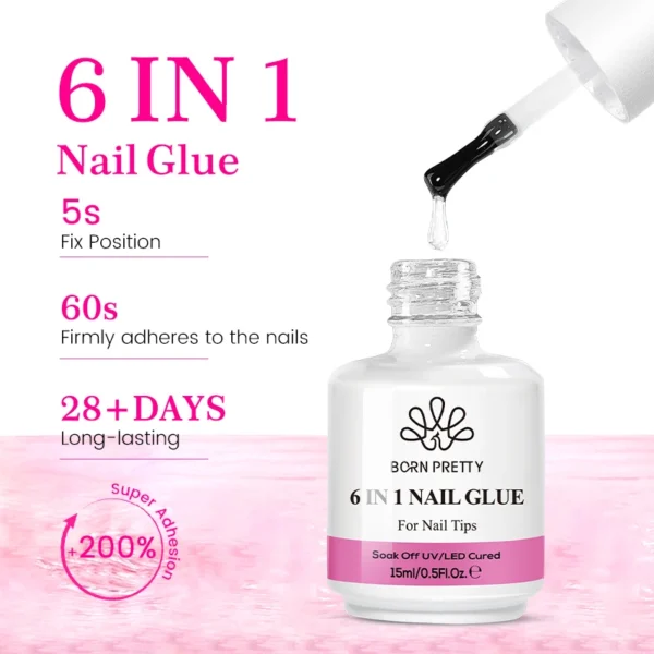 BORN PRETTY 6 in 1 Nail Glue Gel Extra Strong Adhesive for Press on Nails Clear Acrylic Tips Extension Gel Strengthener Gel - Image 4