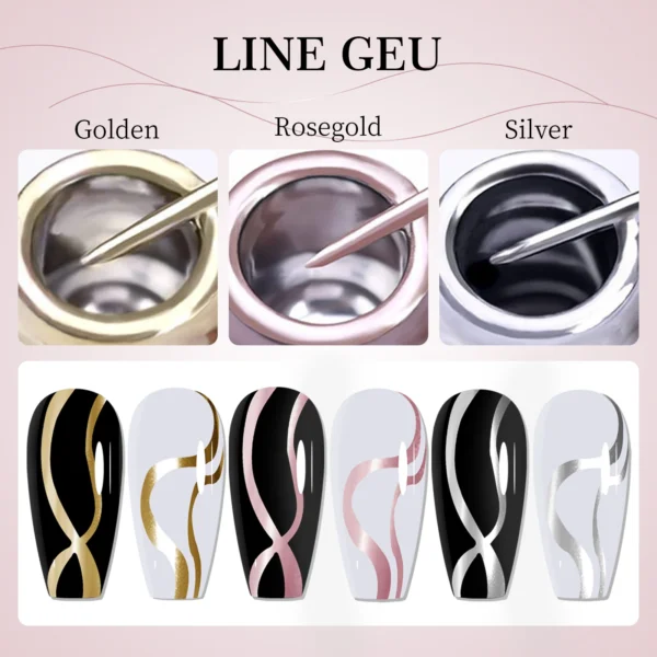 Gold Silver Metallic Liner Paint Gel Nail Polish Chrome Mirror Metal Effect Super Bright French UV LED Semi Permanent Nail Gel - Image 3
