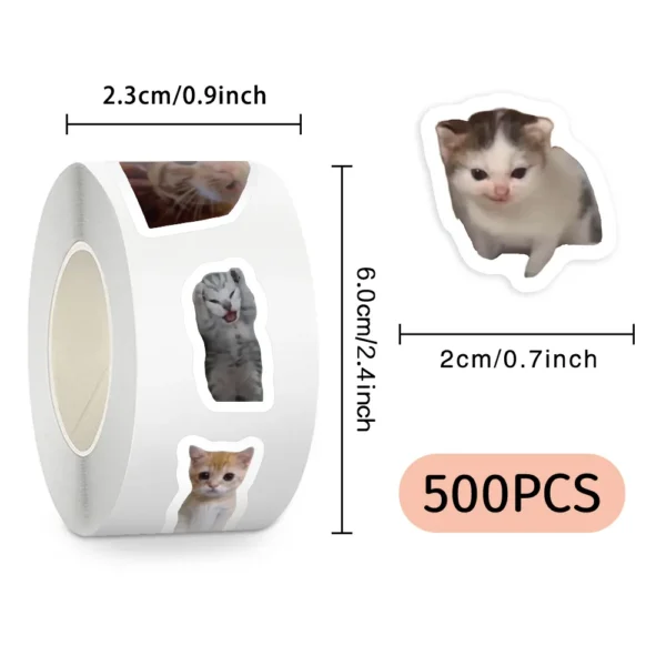 500pcs/roll Funny Cat Meme Stickers Sealing Label Decals Cute Decoration Notebook Phone Guitar Kids Reward Cartoon Sticker Gift - Image 2