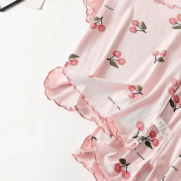 Girls Summer Pajama Set Cherry Blossom Print 4-Way Stretch Shorts & Tee Breathable Modal Blend for Bedtime and Playtime for 1-8Y - Image 4