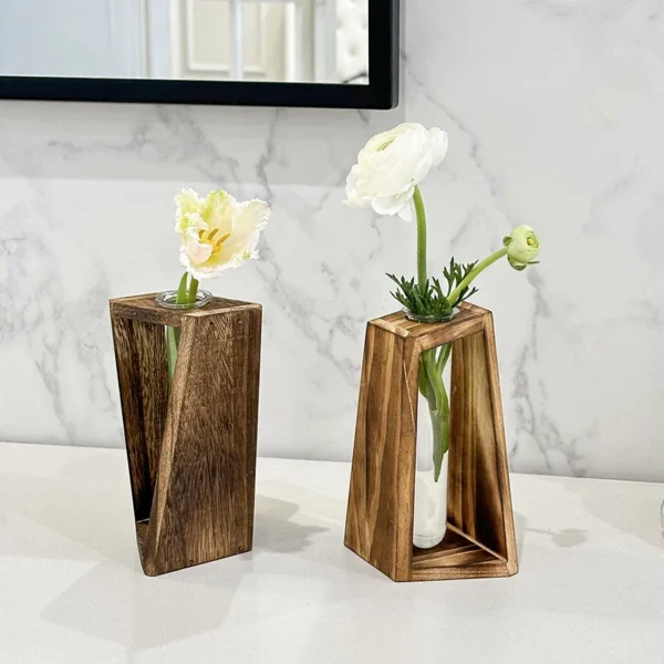 Creative Wooden Hydroponic Vase Plant Vase Retro Vase Transparent Vase Desktop Plant Home Decoration - Image 7