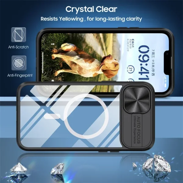 Slide Camera Lens Acrylic For Magsafe Magnetic Wireless Charging Case For iPhone 16 15 14 Plus 13 12 11 Pro Max XR X S 7 8 Cover - Image 2
