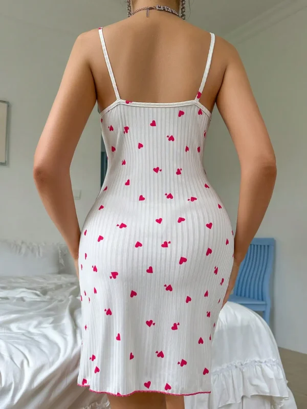 Sexy Heart Print Lace Trim Nightgown Womens Sleeveless Camisole Sleep Dress Soft Comfortable Summer Homewear Lingerie - Image 2