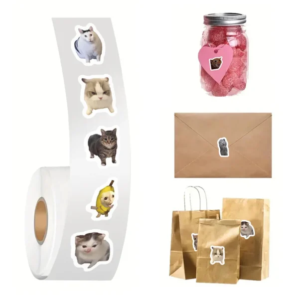 500pcs/roll Funny Cat Meme Stickers Sealing Label Decals Cute Decoration Notebook Phone Guitar Kids Reward Cartoon Sticker Gift - Image 3