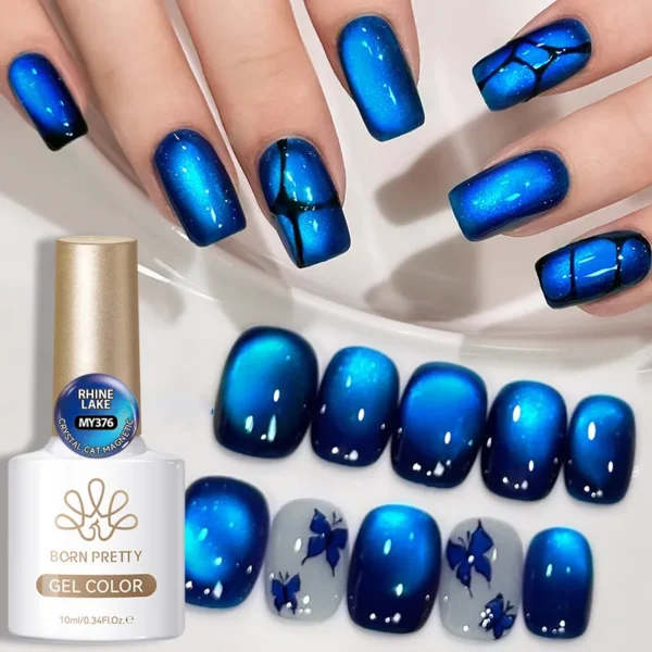 BORN PRETTY 10ml Rhine Lake Blue Cat Magnetic Gel Dark Blue Glitter Soak Off UV Gel Nail Art Varnish Manicure Nail Art Salon - Image 2