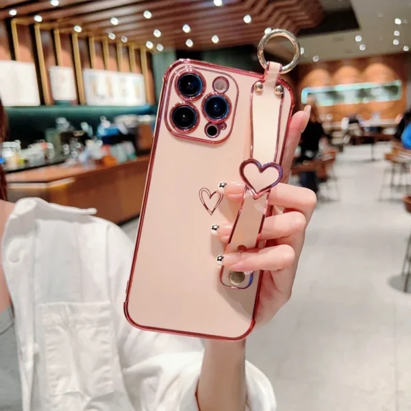 Soft Love Heart Wrist Strap Case For iPhone 16 15 14 13 12 11 Pro Max X Xs XR Max Plus Hand Band Cases Cover - Image 6