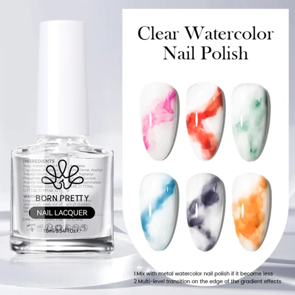 BORN PRETTY Silver Metal Watercolor Nail Polish Ink Natural Air Dry Clear Blossoming Effect Gradient Ink for Diy Marble Nails - Image 2