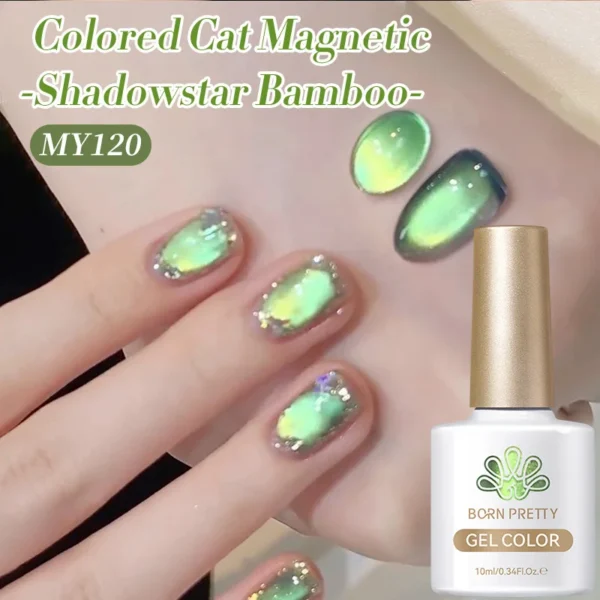 BORN PRETTY 10ml Green Summer Colored Cat Magnetic Gel Nail Polish Auroras Glitter Shine Soak Off UV Nail Art Syrup Varnish - Image 2