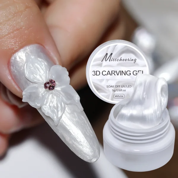5ml White Non Stick Hand Carved Gel Nail Polish for 3D Shaping Nail Art Solid Pearl Satin Gloss Gel for Nail Design Decoration - Image 3