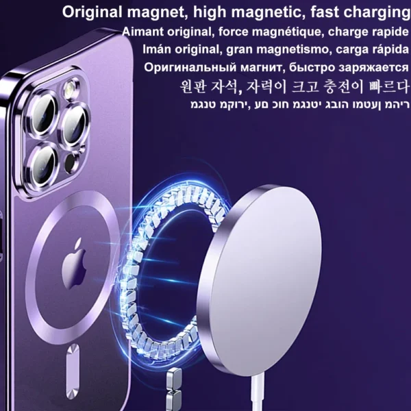 Magnetic Plating Case For iPhone 15 16 14 17 13 12 11 Pro Max Air Camera Lens Protector Glass For Magsafe Wireless Charger Cover - Image 2