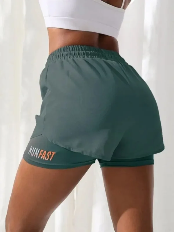 Women's High Rise Yoga Shorts With Elastic Proximity Control Running Shorts, Fake Two Pieces Pants - Image 2