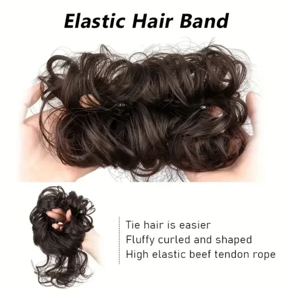 Synthetic Elegant Messy Curly Elastic Rubber Band Hair Bun Fluffy Easy to Style Suitable for Daily Use - Image 3