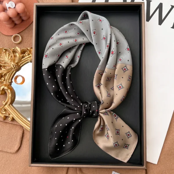 Plaid Silk Square Scarf Women Satin Shawl Wrap Hijab Female Hair Band Wrist Luxury Headkerchief 70*70cm Echarpe 2022 Bandana - Image 4