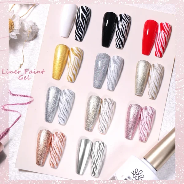 BORN PRETTY 10ml Glitter Silver Liner Paint Gel Nail Polish Line Stripe Gel Vernis Semi Permanent for Drawing Line French Nails - Image 3