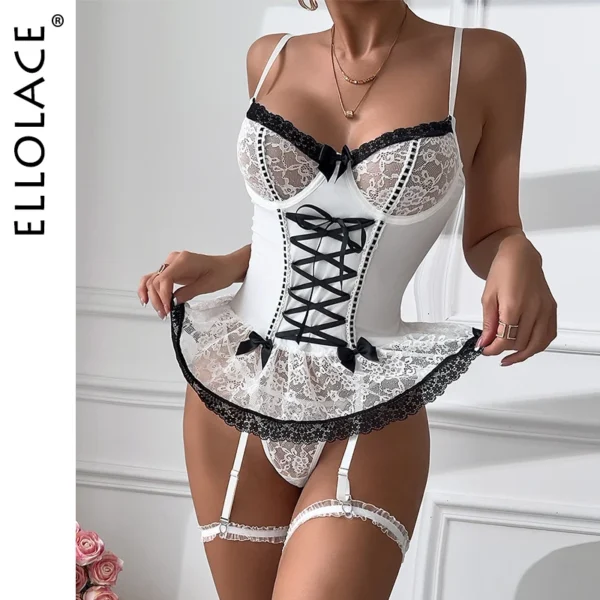 kf-S920e12fdbfb44927aab91f1b8b8dd1806 Ellolace Shapewear Lingerie Thongs Lace Hemline Suckers Erotic Costumes For Women Elegant 2-Piece Sets Sexy Girl Seamless Outfit - Image 1