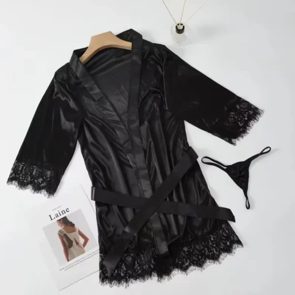 Women Ice Silk Pajamas Robes Sleepwear Nightgowns Nightdress Red Black L XL Lace Smooth Soft Comfortable Casual Pure Color - Image 6