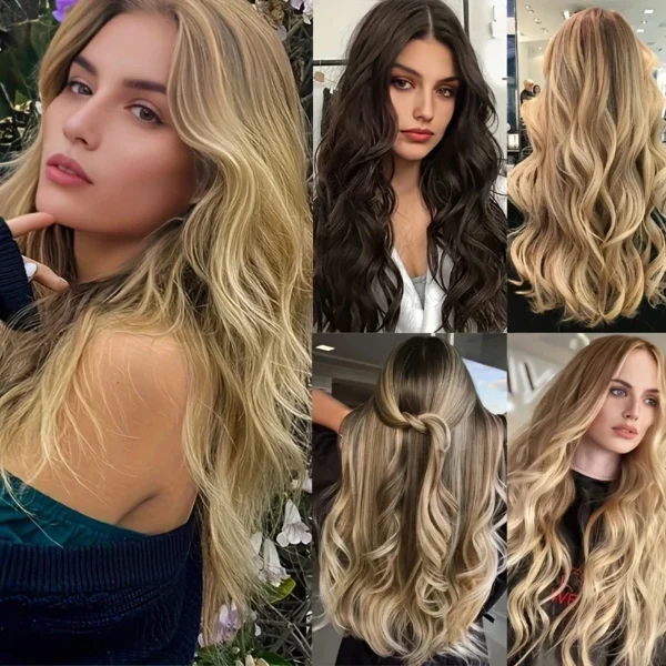 Synthetic 24Inch 16Clips Long Curly Hair Extension Heat Resistant Hair Extension Clips In Ombre Black Brown Blond Women - Image 6