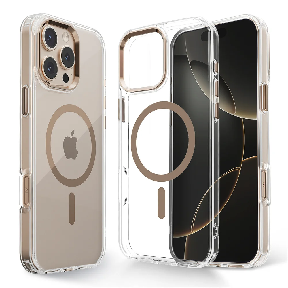 kf-S92fe7d5417b04497b4e9d598ed3fa26eL Luxury Magnetic Transparent Phone Case for iPhone 16 11 12 13 14 15 Pro Max Magsafe Wireless Charge Shockproof Clear funda Cover - Image 1