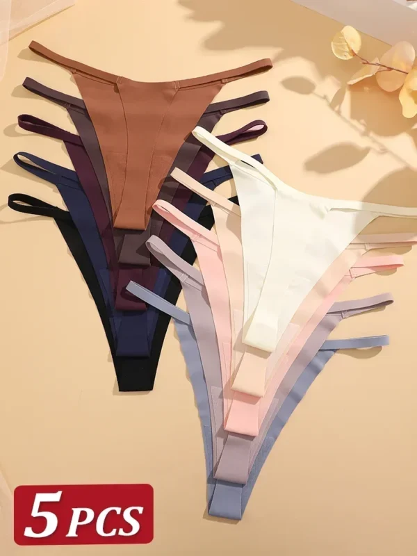 5PCS/Set Sexy Seamless Ics Silk Thongs for Women Low Rise Panties Female Ultra Thin Breathable Underwear G-String T-Back Breifs - Image 1