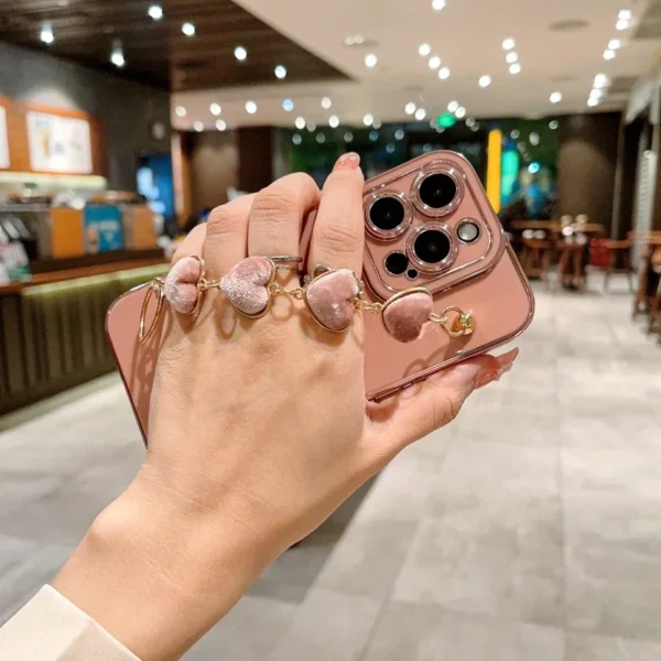 Luxury Soft Love Heart Bracelet Phone Case For iPhone 11 12 13 14 15 16 Pro Max XS X XR Max Plus lint Bumper Cover - Image 3