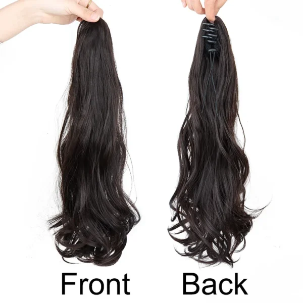 18Inch Synthetic Long Wavy Curly Ponytail Claw Clip in Hair Extension Black Brown Hairpiece Easy to Wear for Women - Image 4