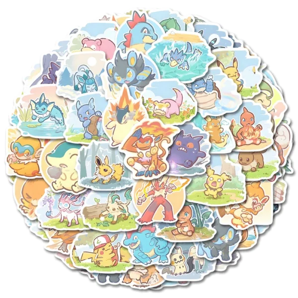 63pcs Pokemon Anime Stickers Pikachu Laptop Skateboard Suitcase Kawaii Sticker Guitar Phone Cartoon Kid Gift Toys - Image 2