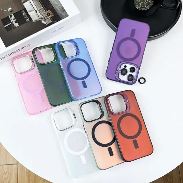 Color Change Magsafe Magnetic Phone Case For iPhone 16 15 14 Plus 13 12 11 Pro Max Lens Glass Film Protection Metal Stand Cover - Image 5