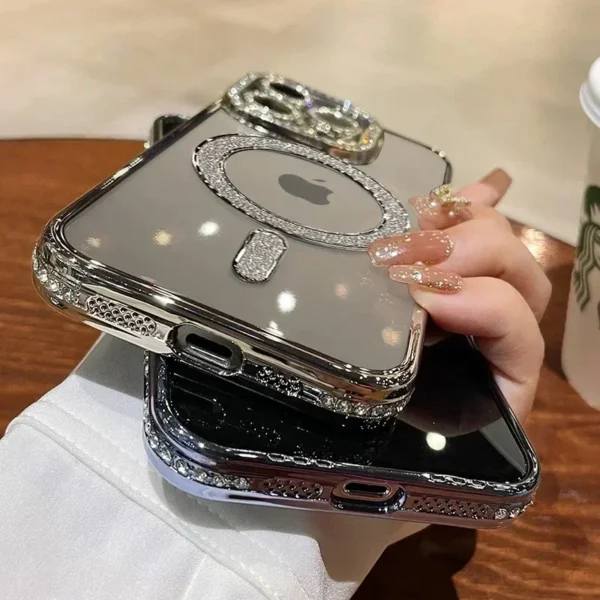 Clear Bling Crystal Phone Case For iPhone 16 15 14 11 12 13 Pro Max Plus For Magsafe Magnetic Wireless Charging Lens Film Cover - Image 6