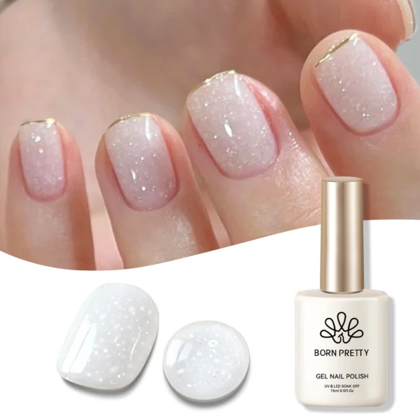 BORN RRETTY 15ml Milky White Glitter Gel Nail Polish Pink Apricot Glitter Sequins Long Lasting Soak Off UV LED Varnish Manicure - Image 2