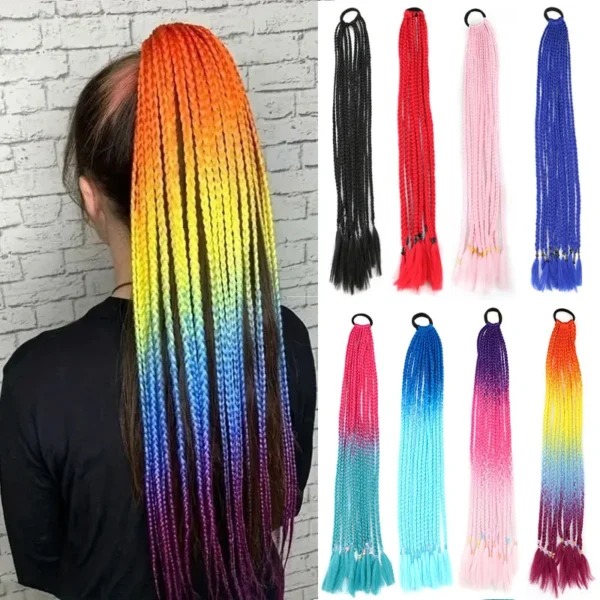 Synthetic 24Inch Y2K Rainbow Horsetail Wig Long Boxing Braid Hair Ponytail Extension High Temperature Fiber Hairpiece for Women - Image 1
