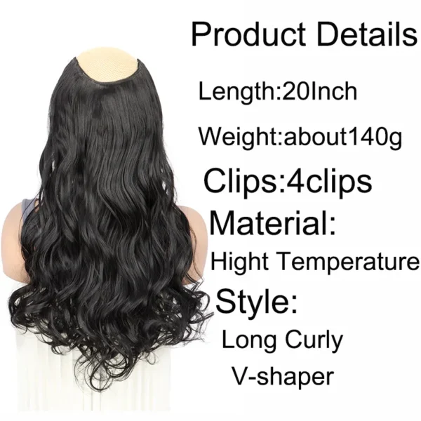 20Inch Synthetic Long Wavy Curly 4 Clip in Hair Extension V-shaped Heat Resistant Black Blonde Hairpiece for Women - Image 3