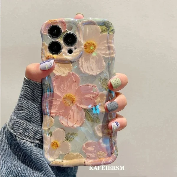 Luxury Flower Pattern Laser Phone Case For iPhone 11 12 13 14 15 16 Pro Max Shockproof Bumper Cases Cover - Image 2