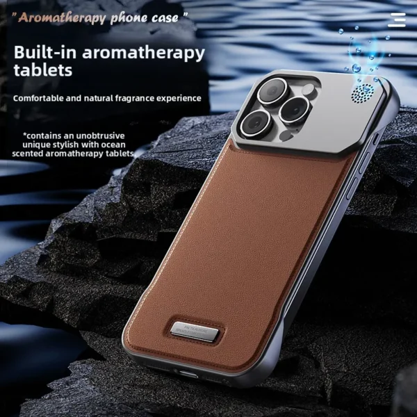 Luxury Magnetic PU Leather Aromatherapy Case For iPhone 17 Air 11 12 13 14 15 16 Pro Max Plus Wireless Charging Borderless Case - Image 3