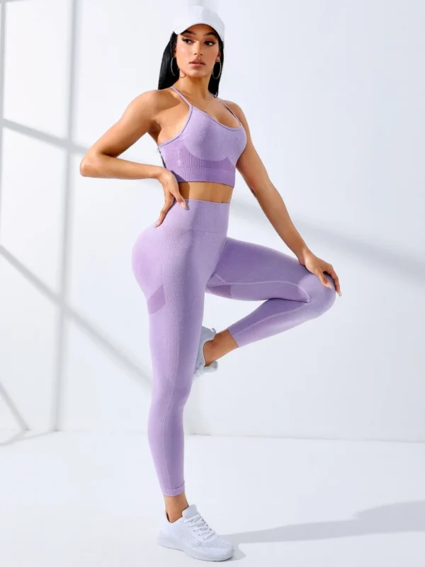 Women Yoga Set 2/Pcs Seamless Workout Outfits Yoga Sportswear Tracksuit Leggings And Thin Shoulder Strap Stretch Sports Bra Fitn - Image 1