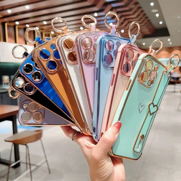 Soft Love Heart Wrist Strap Case For iPhone 16 15 14 13 12 11 Pro Max X Xs XR Max Plus Hand Band Cases Cover - Image 5