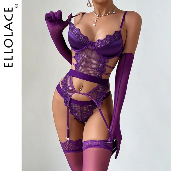 Ellolace Purple Erotic Lingerie Complete Sexy Outfits Sissy G-String Thongs Lace Sex Costume Stockings Fantasy Adult Babydoll - Image 1