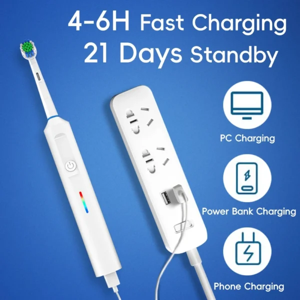 HOMEFISH Smart Rotating Electric Toothbrush Rechargeable Rotary Toothbrush Heads Compatible with Oral B Replacement Brush Heads - Image 3