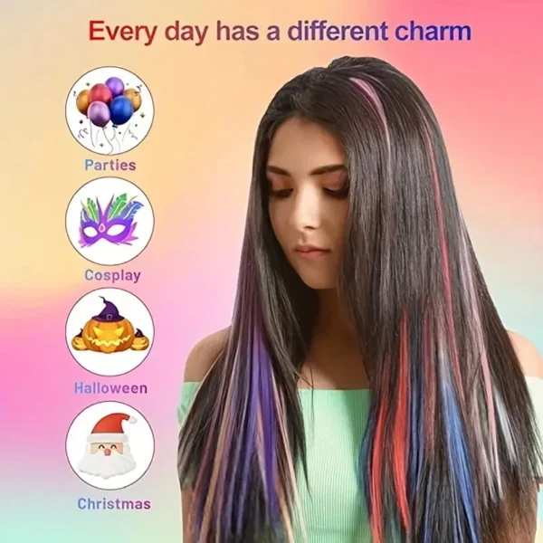10pcs 22Inch Synthetic Long Straight Hair Extensions Clip in Colored Party Highlights Hairpieces for Women Kids Girls - Image 5