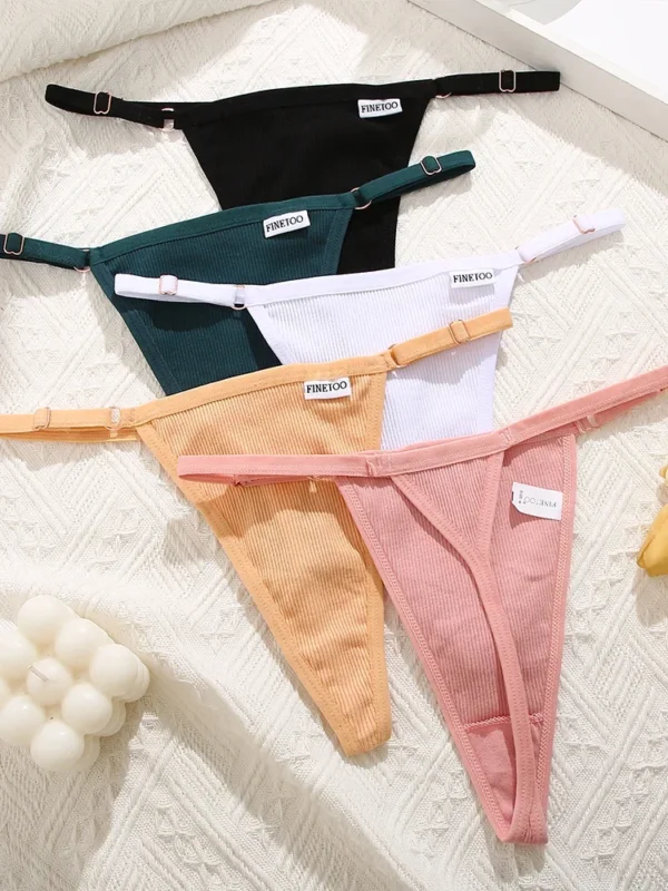 5Pcs Women's Cotton Adjustable Waist Panties Sexy Thongs G-String Solid Color Seamless Intimate Female Underpants Lingerie S-XL - Image 3