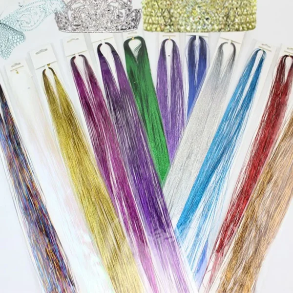 Synthetic Sparkle Hair Tinsel Multi-color Colors 36 Inch Glitter Fairy Hair Accessories Perfect For Women Daily Party - Image 2