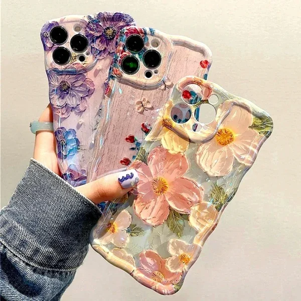 Luxury Flower Pattern Laser Phone Case For iPhone 11 12 13 14 15 16 Pro Max Shockproof Bumper Cases Cover - Image 1