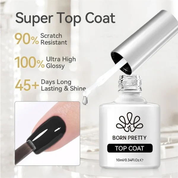 BORN PRETTY Super Top Coat and Base Gel Nail Polish for Gel Polish Semi-permanent Varnish Rubber Top Coat 10ml Nail Supplies - Image 2