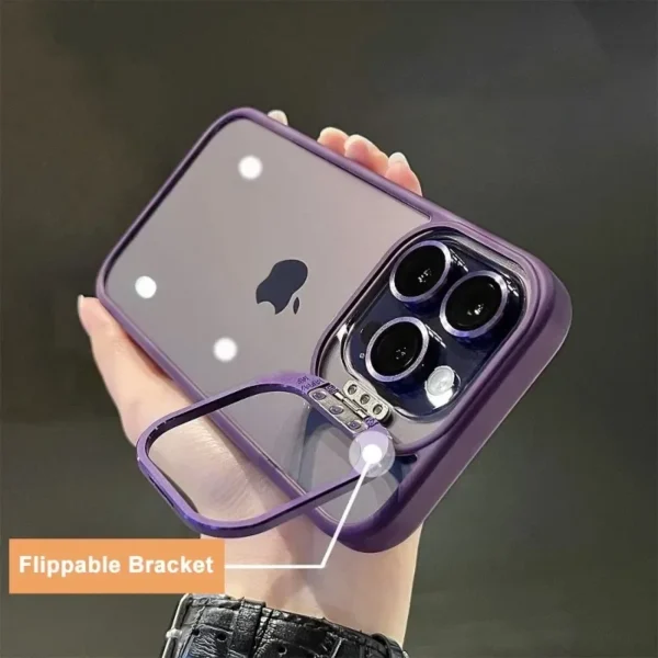 Luxury Bracket Transparent Phone Case For iPhone 17 15 16 14 13 12 Pro Max With Holder Camera Lens Protector Shockproof Cover - Image 3
