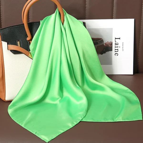 New Luxury Brand Satin Square Scarf Print Hair Ribbon Fashion Scarf for Women Neckerchief Bandana Solid Colors Shawl Headband - Image 5