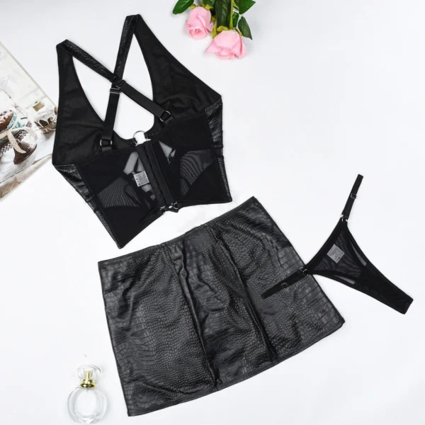 Ellolace Sexy Short Mini Skirts Sets for Women 2 Pieces Leather Outfit Lace Up Cross Bra Coquette Youthful New in Matching Sets - Image 6